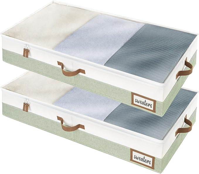 StorageWorks Large Under Bed Storage Containers with Handles and Label Holder, 2 Pack Ultra-thick Fabric Underbed Bins, Closet Organizer for Clothes, Blankets, Sweater-NeatNest
