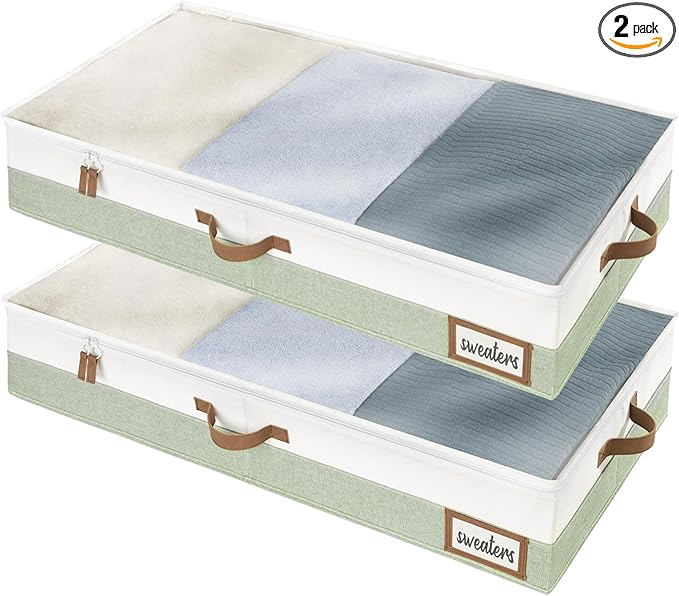 StorageWorks Large Under Bed Storage Containers with Handles and Label Holder, 2 Pack Ultra-thick Fabric Underbed Bins, Closet Organizer for Clothes, Blankets, Sweater-NeatNest