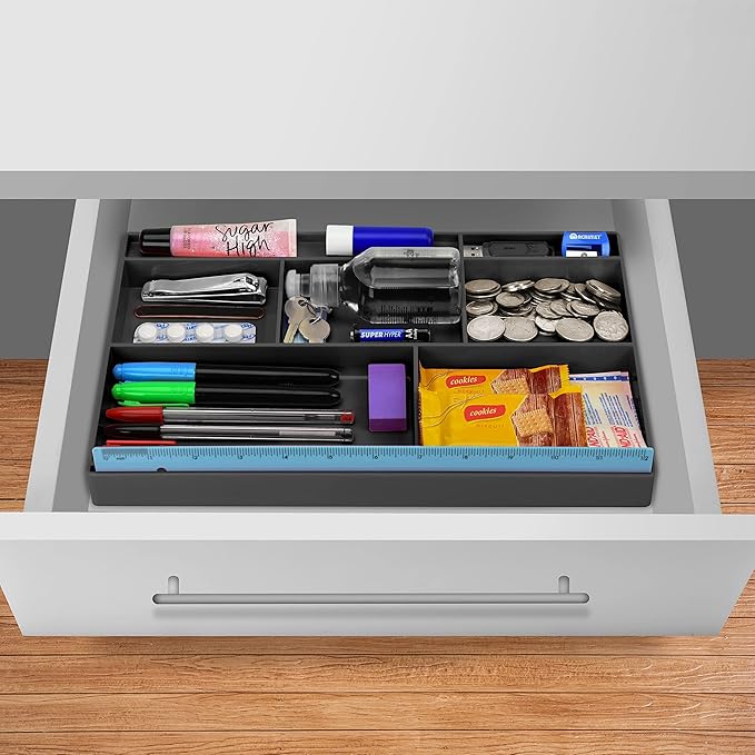 Acrimet Desk Drawer Organizer Tray with 8 compartments Bin Multi-Purpose for Desk Supplies and Accessories (Plastic) (Black Color)-NeatNest