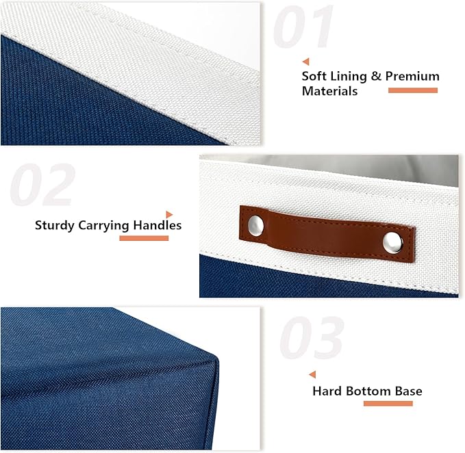 DULLEMELO Large Storage Baskets, Fabric Storage Bins for Organizing Foldable Linen Shelf Baskets for Clothes, Toys, Closet, Laundry (White&Blue,16"x12"x12"-1 Pack)-NeatNest