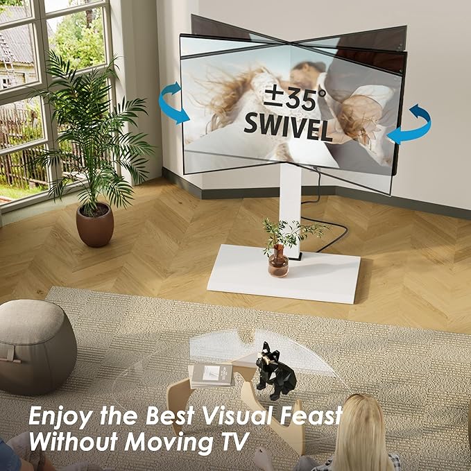 FITUEYES Iron Base Floor TV Stand with Power Strip, Tall TV Stand with Swivel Mount for 50-85 Inch Plasma Flat Panel or Curved Screen TVs Height Adjustable Wire Management MAX VESA 800x400 mm