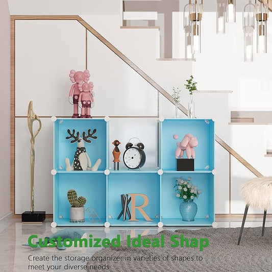 C&AHOME Cube Storage Organizer, 6-Cube Shelves Units, Closet Cabinet, DIY Plastic Modular Book Shelf, Ideal for Bedroom, Living Room, Office, 36.6" L x 12.4" W x 36.6" H Blue UPCS06L-NeatNest