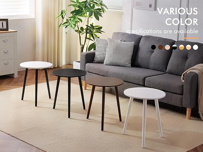 Apicizon Small Round Side Tables End Table Bedroom, White Nightstand Bedside Table for Living Room, Coffee Table with White Wood Legs, 16.5 x 20.5 Inches-NeatNest