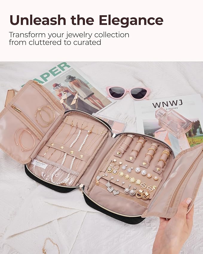 BAGSMART Jewelry Organizer Bag Travel Jewelry Storage Cases for Necklace, Earrings, Rings, Bracelet, Black-NeatNest