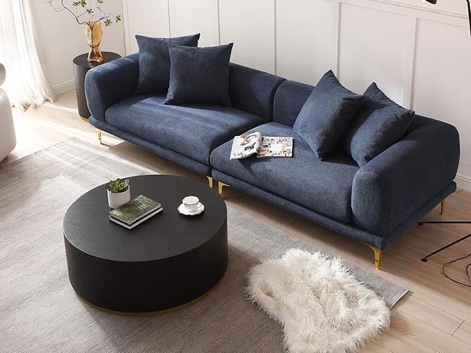 kevinplus Black Coffee Table Side Table End Table for Living Room, Drum Round Circle Wood Coffee Table Modern Contemporary Coffee Table for Apartment Office, Black & Gold