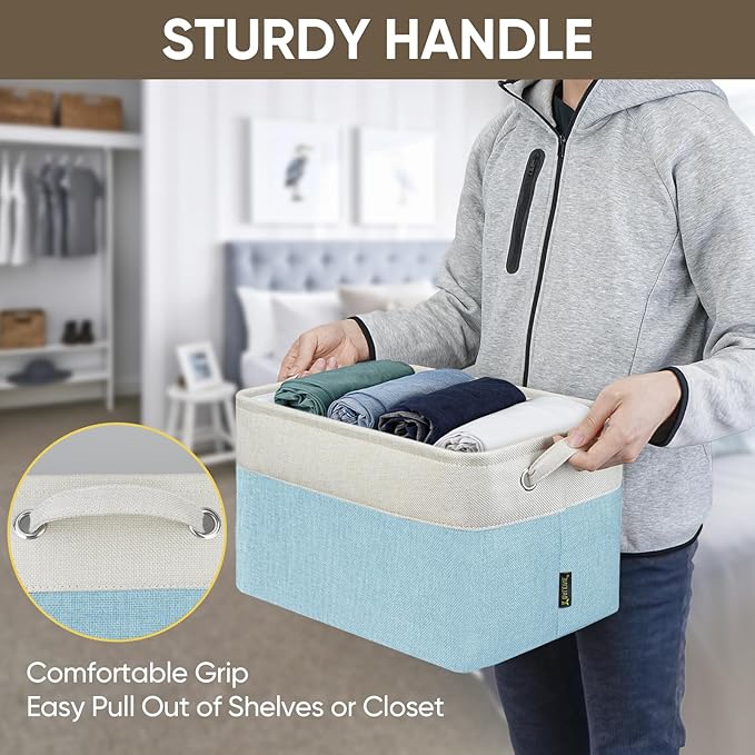 BALEINE 1 Pack Fabric Storage Bins for Shelves, Linen Storage Baskets for Organizing, Decorative Closet Bins for Clothes, Home (Skyblue, 15''x11''x9.5'')-NeatNest