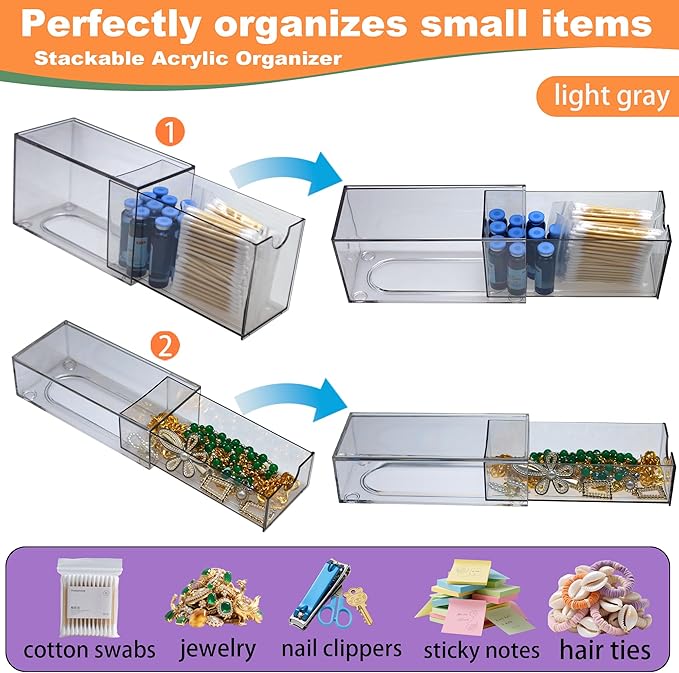5 Pack Acrylic Makeup Organizer Clear Stackable Storage Drawers Tall Acrylic Bathroom Makeup Organizer for Cosmetic,Beauty Supplies,Ideal for Vanity, Undersink,Cabinet,Desk Home Organization-NeatNest