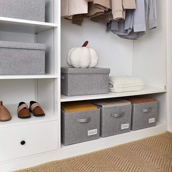 GRANNY SAYS Closet Organizers and Storage, Fabric Storage bins with Label Holder, Shelf Baskets for Organizing Bedroom, Decorative Storage Containers for Wardrobe, Dark Gray, 3-Pack