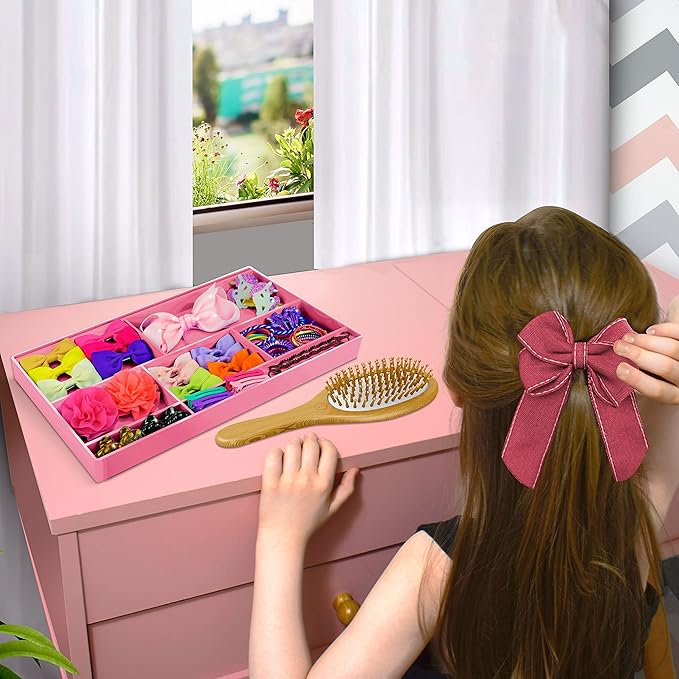 Acrimet Desk Drawer Organizer Tray with 8 Compartments – Multi-Purpose Bin for Office Supplies, Makeup, and Accessories – Fits inside Drawers or Desktops, 12.75" x 8" x 1.06" (Plastic) (Pink Color)-NeatNest