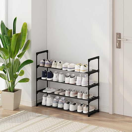 Calmootey 4-Tier Shoe Rack, Tall Large Capacity 20 Pairs Shoes Storage Organizer, Stackable Wide Shoe Shelf for Entryway, Hallway, Black-NeatNest