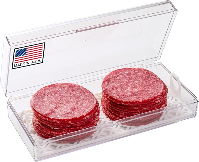 Deli Keeper | Fridge Storage Container with Hinged Lid and Removable Tray | Small Cold Cuts Organizer | Dishwasher Safe | Made in USA-NeatNest