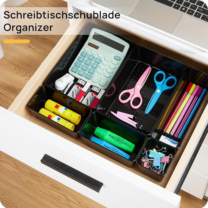 Vtopmart 25 PCS Office Desk Drawer Organizers Set, 4-Size Versatile Plastic Drawer Organizer Trays, Storage Bins for Desk Accessories Office Organizers and Storage, Bathroom, Makeup, Vanity, Black-NeatNest