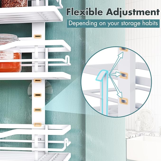 Over The Door Pantry Organizer,9-Tier Over The Door Organizer with Adjustable Basket,Metal Hanging Pantry Organizers and Storage for Kitchen, Back of Door Seasoning Rack