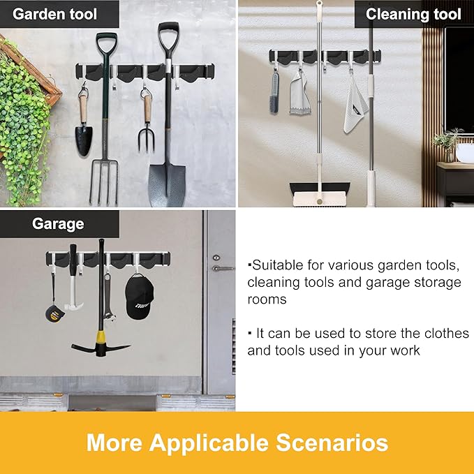 2-Pack Metal Mop Broom Holder Wall Mount - 4 Slot Tool Organizer with Rubber Grips for Kitchen, Garden, and Home Storage-NeatNest