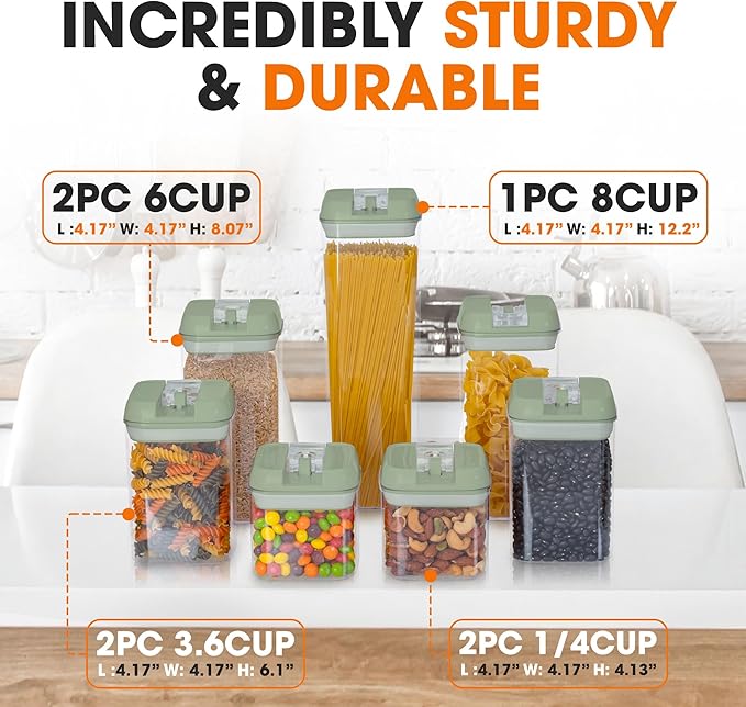 Cheer Collection Airtight Food Storage Containers, Kitchen Storage Containers for Pantry, Set of 7 Food Containers with Lids Airtight, Pantry Storage Containers & Organizers with Lids, Olive