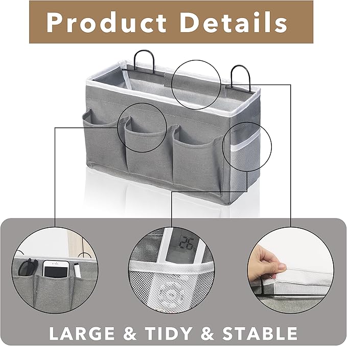 2pcs 3-pockets Large Wall Hanging Organizer Bag, Linen Fabric Door Hanging Storage Baskets with Pockets, Waterproof Bin for Kitchen, Bedroom, Office, RV Camper (Gray-3pcs)