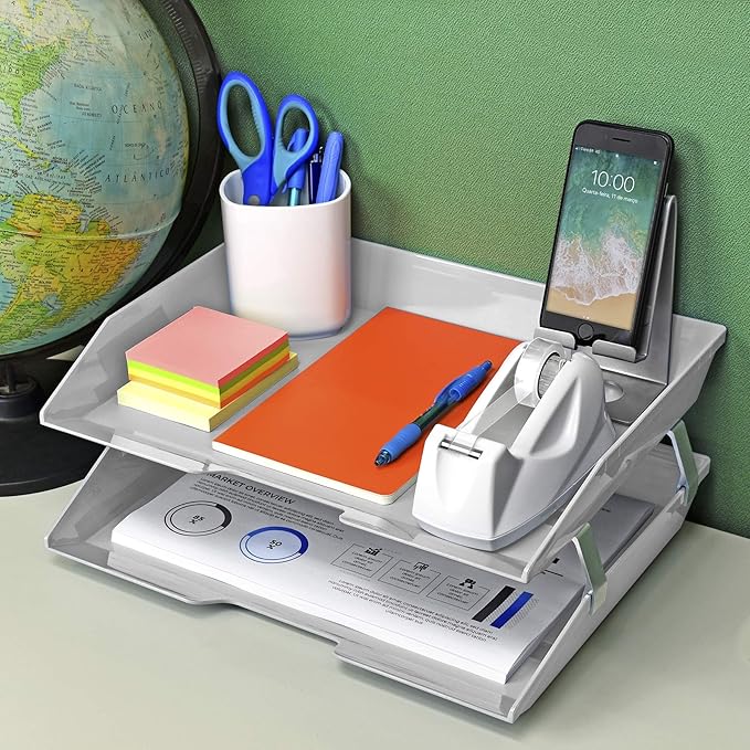Acrimet Facility 2 Tier Letter Tray, Side Load, Letter Size/A4, Desktop File Organizer, Plastic (White Color)-NeatNest