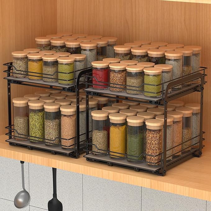 2-Tier Spice Rack, Pull Out Cabinet Organizer Spice Racks Height Adjustable Heavy Duty Metal Basket for Inside Cabinets & Pantry Closet(9.5''Wx10.5''Dx9.5''H)-NeatNest