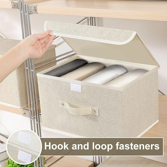 Fabric Storage Bins Cube Organizers with Flip-Top Lid and Handles,Storage Boxes for Organizing Home,Office,and Closet,Grey and Beige,3 Pack 13 X 9.1 X 7.9 in-NeatNest