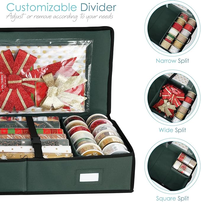 Hearth & Harbor Wrapping Paper Storage Container and Clear Wrap Paper Holder - Christmas Storage Bag with Interior Pockets - Fits Up to 36 Rolls of 40" - Tear Proof, Green-NeatNest