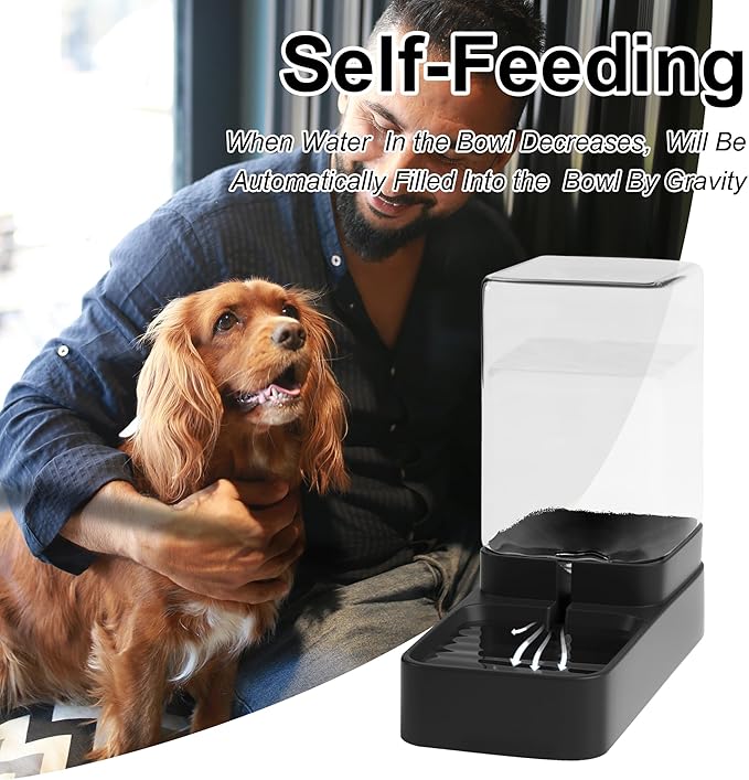 Automatic Cat Feeder and Water Dispenser in Set with Pet Food Bowl,Gravity Dog Waterer and Food Feeder for Small Medium Dog Cat Puppy Kitten Large Capacity(3.3L,Black)-NeatNest