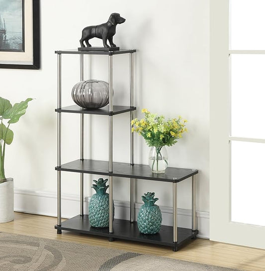 Convenience Concepts Designs2Go 4 tier Multi Shelf "L" Bookshelf, Black-NeatNest