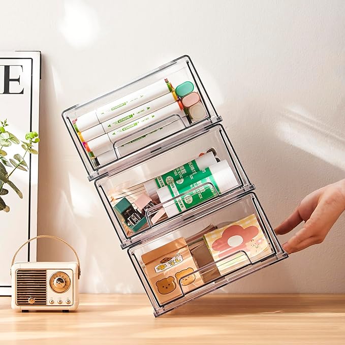 clear Drawer-Type Plastic Storage Box Bins Organizer,Family First Aid Kits Medicine cabinet Box Organizer,Closet ,Shelf,Ointments, Adhesive Bandages,Cosmetics,Office Items (clear, 2M)-NeatNest