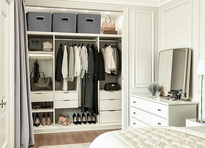 DECOMOMO Storage Bins for Shelves Robust Fabric Closet Bins for Shelves Toy Storage Clothes Books (Pack of 3 – Charcoal)-NeatNest