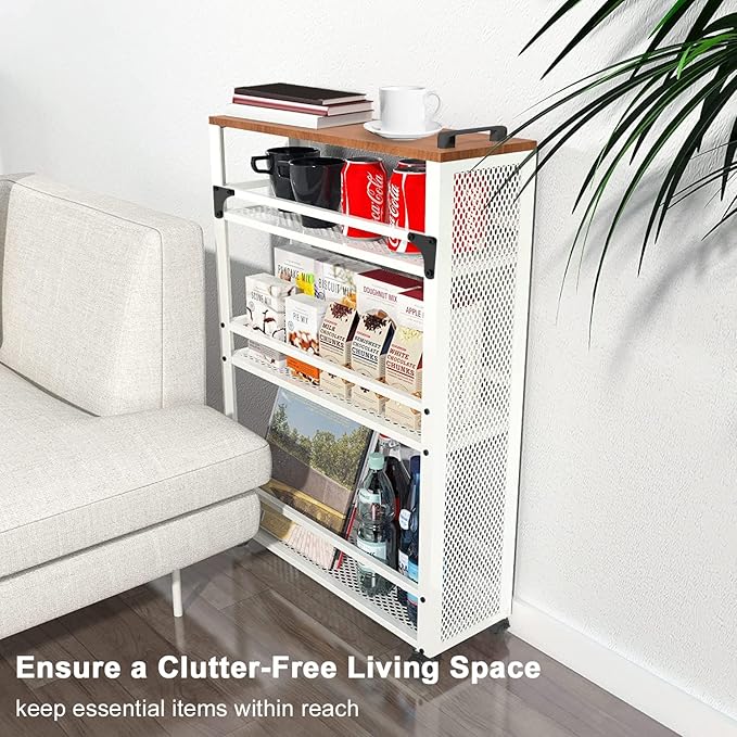 2025 New, Slim Kitchen Storage Cart, 3 Tier Metal Rolling Utility Cart Mesh Basket, Multifunction Wire Basket Shelf Trolley for Home Laundry, Bathroom, Living Room, White