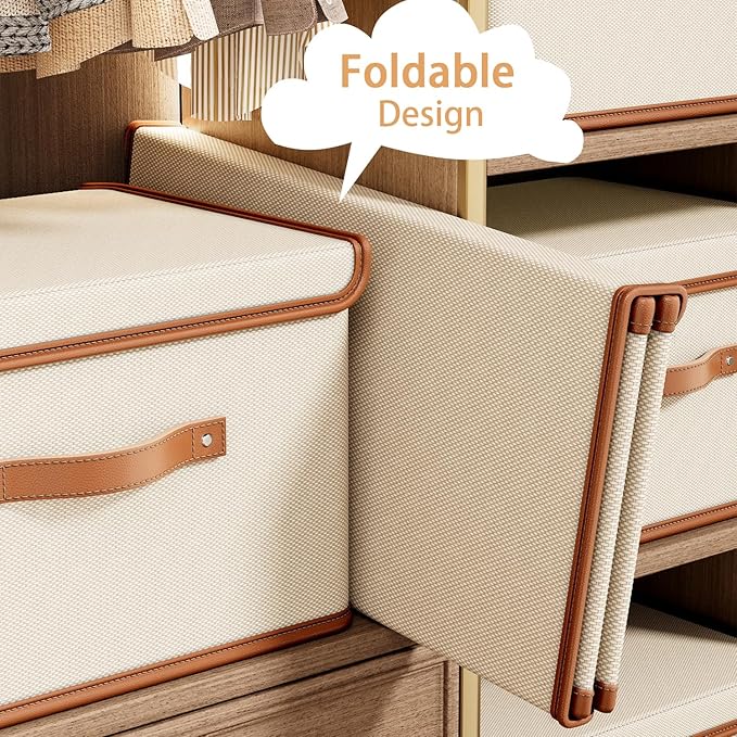 Tuza 2 Pack Storage Bins with Lids, Collapsible Closet Organizer Container, Fabric Organizer Box with Handles, Decorative Storage Boxes with Lids for Organizing Clothes, Blanket, White, Extra Large-NeatNest