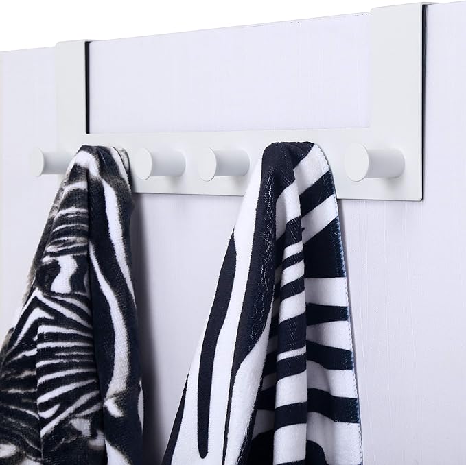 WEBI Over The Door Hooks,Door Hanger,Over The Door Towel Rack,6 Peg Hooks for Hanging,Door Coat Hanger Over The Door Coat Rack for Towels,Clothes,Behind Back of Bathroom,White