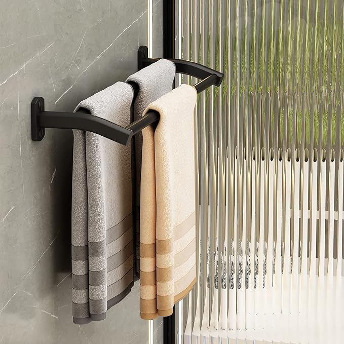 Black Double Towel Bar, Hand Towel Rack for Bathroom Wall Mounted Towel Hanger, Matte Black Bath Towel Rod,20 Inch