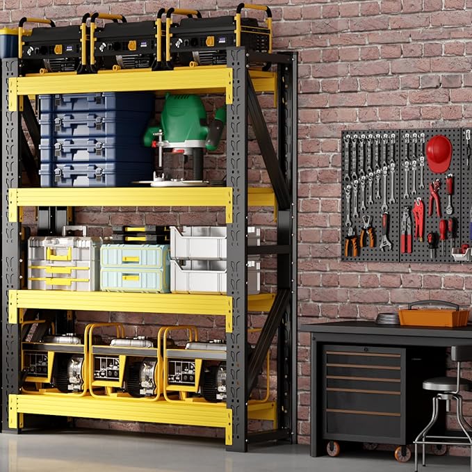 48" W Garage Shelving,4-Tier Heavy Duty Storage Shelves Unit with Adjustable Metal Shelf for Warehouse,Basement,Workshop,4000LBS,48" W x 20" D x 79" H,Black&Yellow-NeatNest
