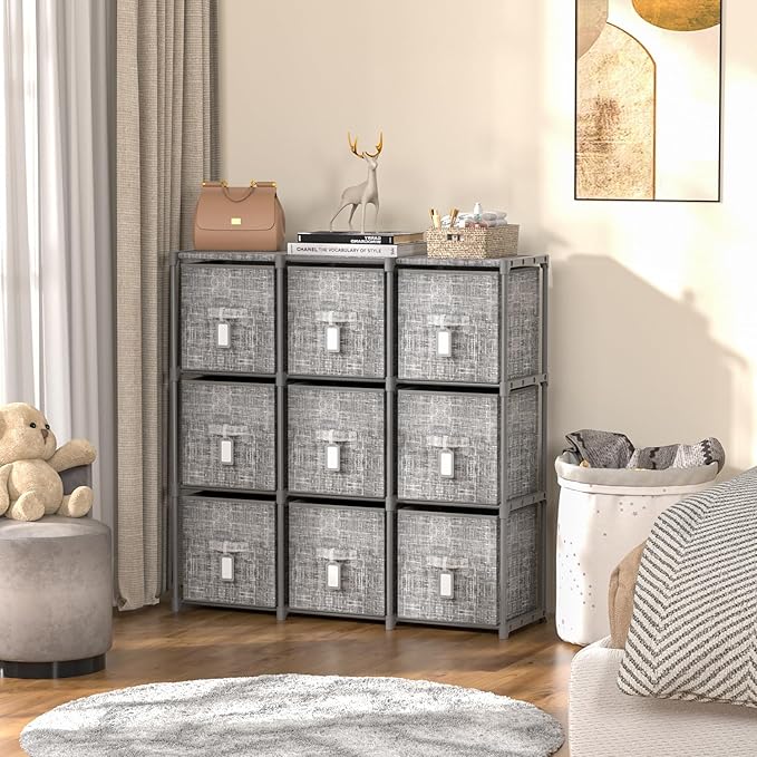 9 Cube Closet Organizer with Beautiful Printed Drawers + Labels, Storage Shelf, Toy Cubby Organizer-NeatNest