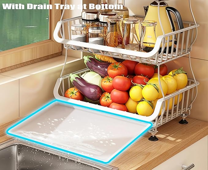MURRI&MURRDI Fruit Vegetable Storage Basket with Wheels, 6 Tier Stackable Wire Storage Baskets with Wheels Produce Basket for Kitchen Rack Storage Cart for Pantry 6 Tier Fruit Stand (A White)