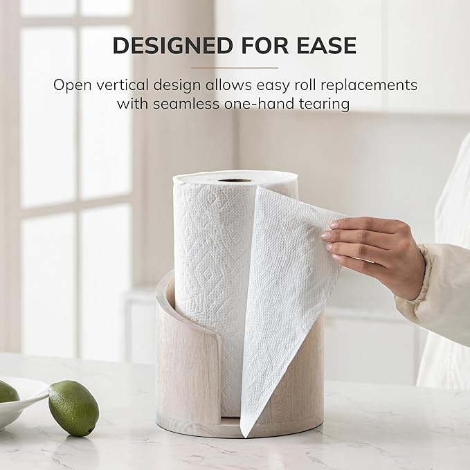 Anji Mountain Paper Towel Holder Countertop with Mango Wood Round Base and Iron Holder,Holder Stand for Kitchen Roll Organize,Wooden Paper Towel Holder for Kitchen Dining Table Home Decor