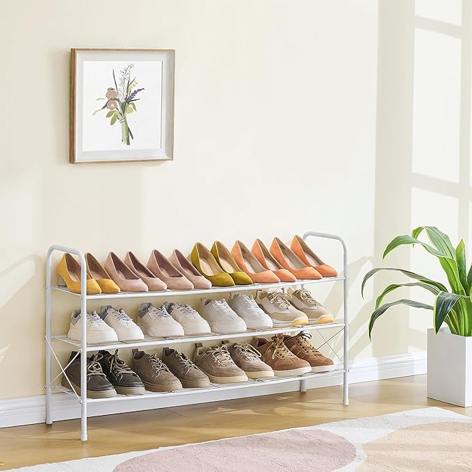 Hoctieon 3 Tier Mesh Style Shoe Rack, Entryway Shoe Shelf, Shoe Storage Organizer, Shoe Rack for Closet, Space Save for Bathroom, Garage, Hallway, Bedroom, Living Room, White-NeatNest