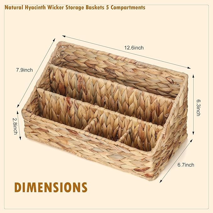 Desk Organizer – Countertop Mail Organizer, Magazine Holder, Boho Decor Water Hyacinth Desk Mail Holder for Home Office, Farmhouse, 12.6" L x 6.7" W x 6.3" H-NeatNest