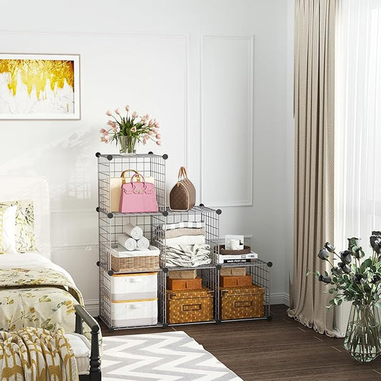 C&AHOME Wire Cube Storage, 6 - Cube Organizer Metal C Grids, Modular Shelves Units, Closet Organizer, Ideal for Home, Office, Living Room, 36.6”L x 12.4”W 36.6”H, Silver Gray UWCS3006G-NeatNest