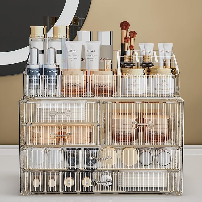 ZHIAI Stackable Storage Drawers, Acrylic Bathroom Counter Organizer Clear Makeup Organizers for Vanity, Kitchen Cabinets, Bathroom, Undersink, Home Organization and Storage (2Top 3 Drawers,)-NeatNest
