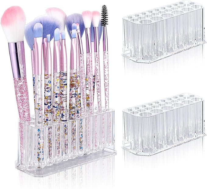 3 Pcs Clear Acrylic Makeup Eyeliner Lip Liner Holder Organizer, 26 Spaces Storage 20 Standard 6 Jumbo Cosmetic Pencil Makeup Display Case Refillable Container Clear Cosmetic Storage Display Holder-NeatNest