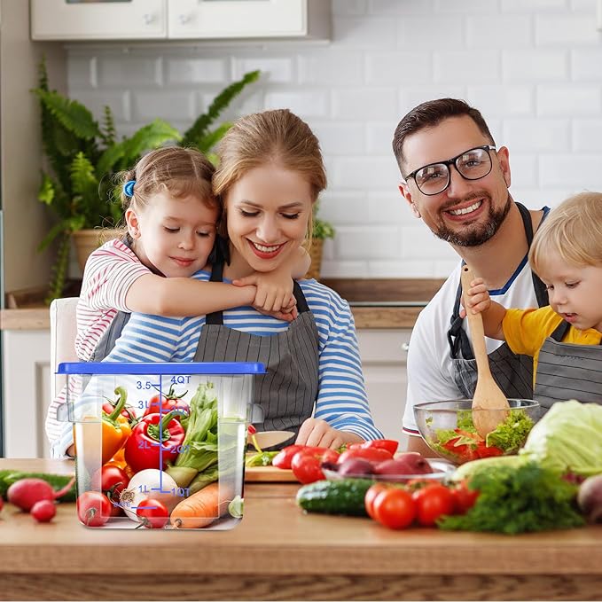 Barydat 4 Pcs Food Storage Container with Lids 2Qt and 4Qt Square Commercial Containers with Scales and Handles Polycarbonate Clear Food Storage for Kitchen Proof Dough Marinating Meat(Blue)
