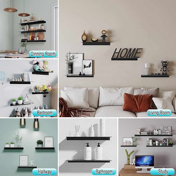 Black Wall Shelves for Bathroom, Living Room, Bedroom, Metal Floating Shelves Wall Shelf for Decorative, Shower Caddy(15.7", 2 Pieces)-NeatNest