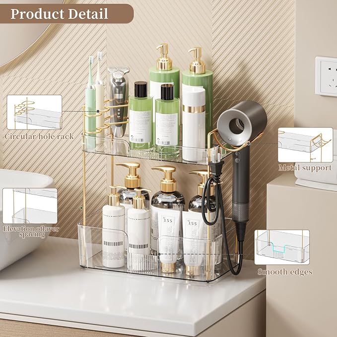 Bathroom Counter Organizer, Large Makeup Organizer Countertop, Shelf Storage, Vanity Tray, Easily Assemble for Bathroom Organizers and Storage, Undersink, Cabinet, 2 Tiers Clear-NeatNest