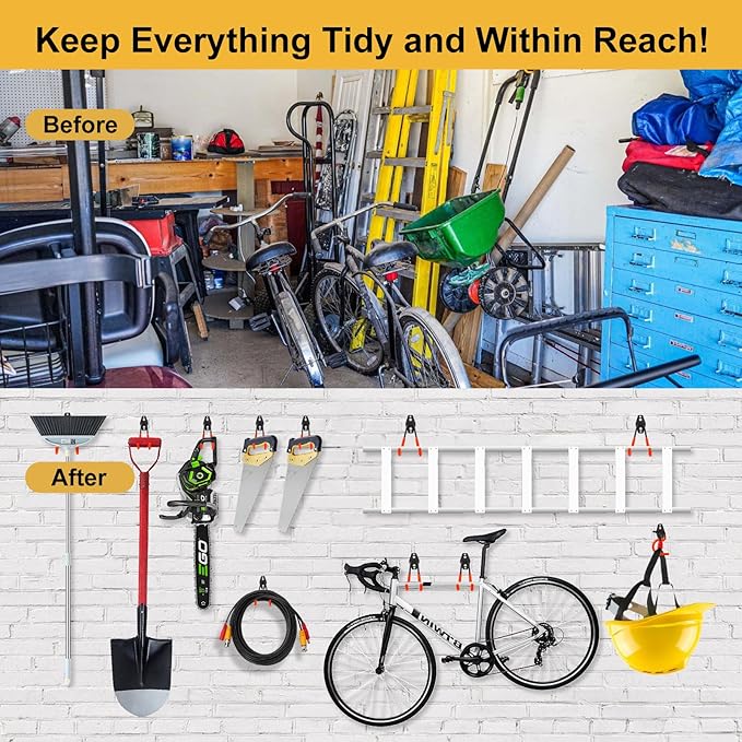 Garage Hook Heavy Duty Wall Storage Hangers, 22 Pack Garage Storage Hooks Steel Tool Orange for Ladders, Ropes, Garden Tools-NeatNest