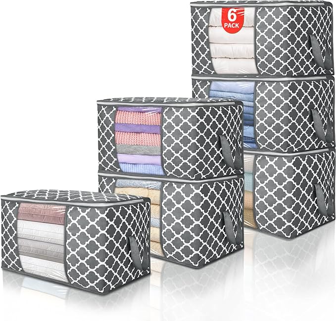 90 L Large Storage Bag Clothes Storage Organizer with Durable Handles for Closet Storage, Comforter, Blanket, Clothing, Bedding and Toys 6 Pack-NeatNest