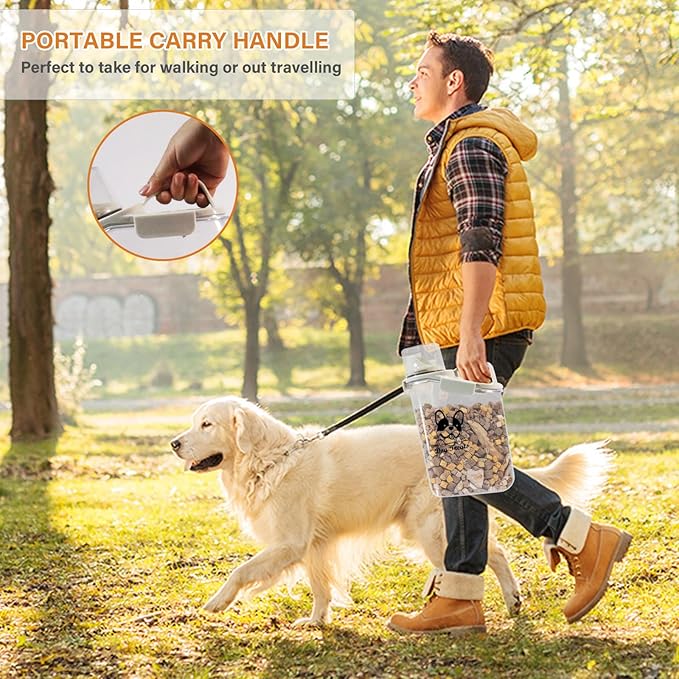 DogTreats Storage Container Airtight Portable Dog Food Container with Handled Lid and Pour Spout,DogTreats Storage for Dog Dry Food Small Pet Food Container-NeatNest