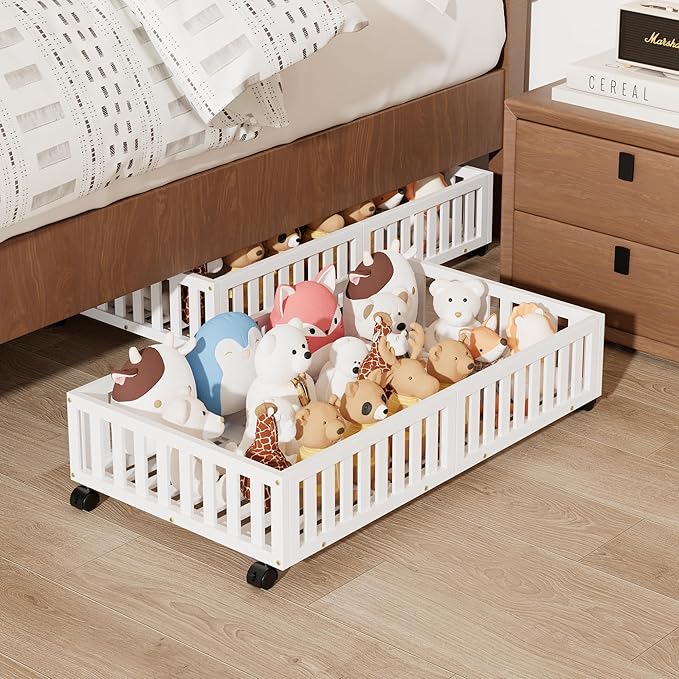 Bamboo Under Bed Storage with Wheels (2-Pack) – Rolling Underbed Shoe Organizer Box for Shoes, Blankets, Toys, Clothes Container Space-Saving Organizer Bins for Bedroom, Closet, Dorm, Nursery-NeatNest