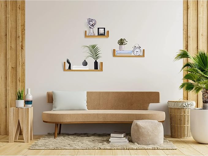 100% Solid Wood Floating Shelves Perfect for Bathroom Décor Set of 3 Wooden Wall Shelves for Bedroom Living Room Kitchen Simple Minimalist Home Décor-NeatNest