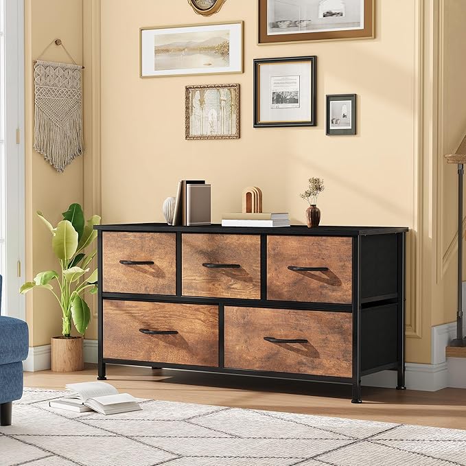 DWVO Dresser for Bedroom with 5 Drawers - Fabric Storage Tower, Long Fabric Dresser, Organizer Unit for Bedroom, Closet, Hallway-NeatNest
